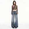Women's American Retro Micro Flare Jeans - Fall 2025, Lightning Crack Design, Loose Fit, Wide Leg, Slimming Style.