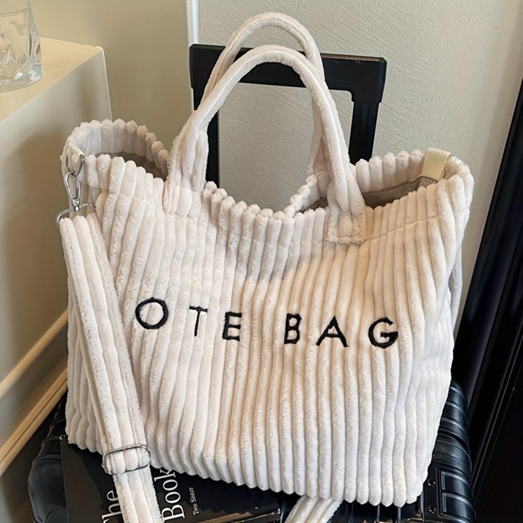 Schultertasche mit großem Fassungsvermögen, Damen-Schultertasche, Beliebte und vielseitige gestreifte Samt-Damentasche, Tragetasche mit Buchstaben