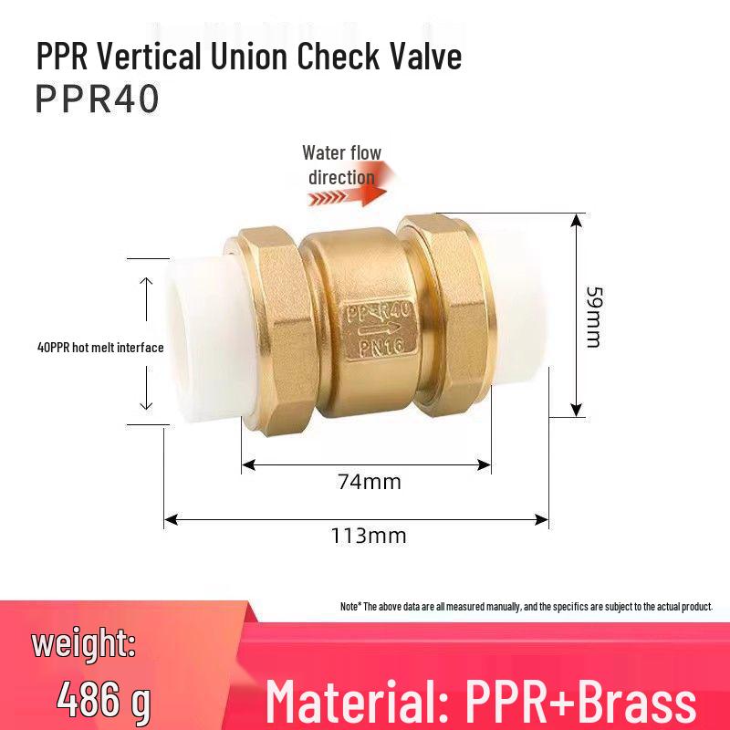 Copper Horizontal Bathroom Double Backflow One-Way Check Valve, Household Water Pipe Fittings, Non-Return Valve, 4/6 inch (DN20/25).