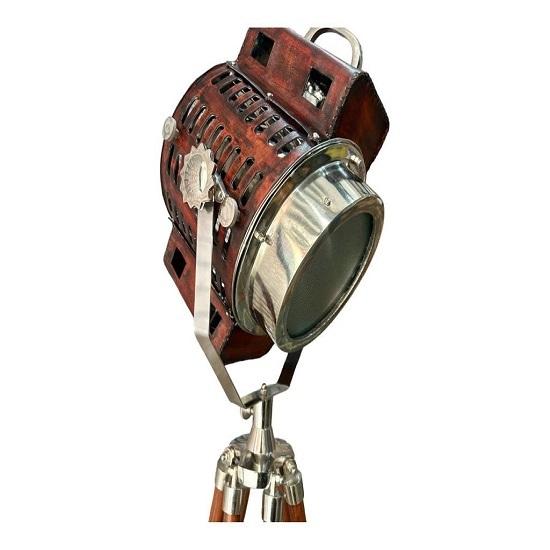 Industrial Handcrafted Floor Lamp with Wooden Tripod | Collectible Home | Studio Spotlight Spotlight