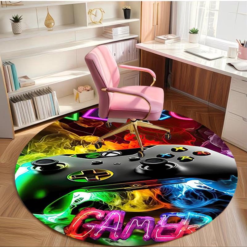 Game on Print Round Rug, Washable Floor Carpet, For Entryway Dorm Laundry Room Office Study, Home Decor Birthday Christmas Gift