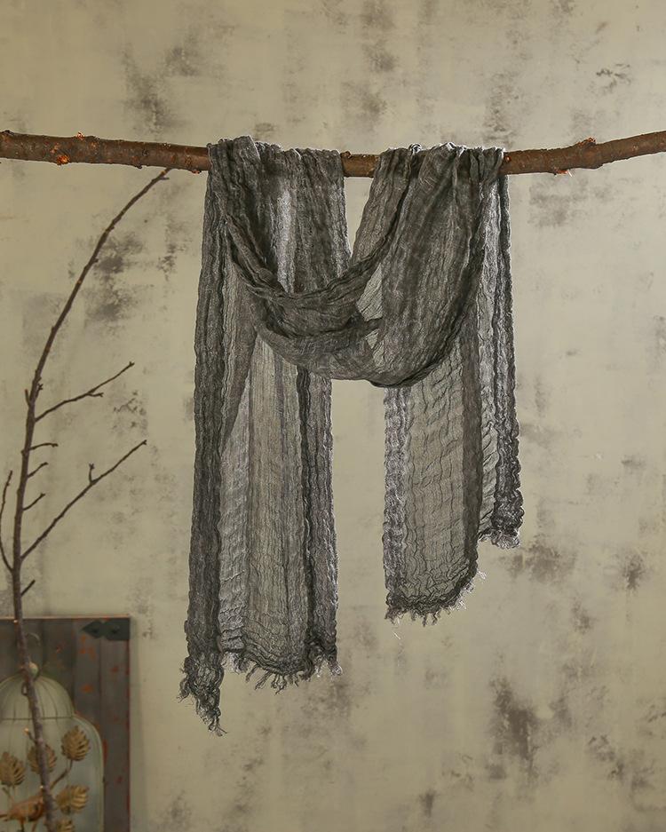 Japanese Linen Monochrome Natural Texture Pleated Scarf, Retro Linen Literary Scarf, Thin Men'S Autumn And Winter