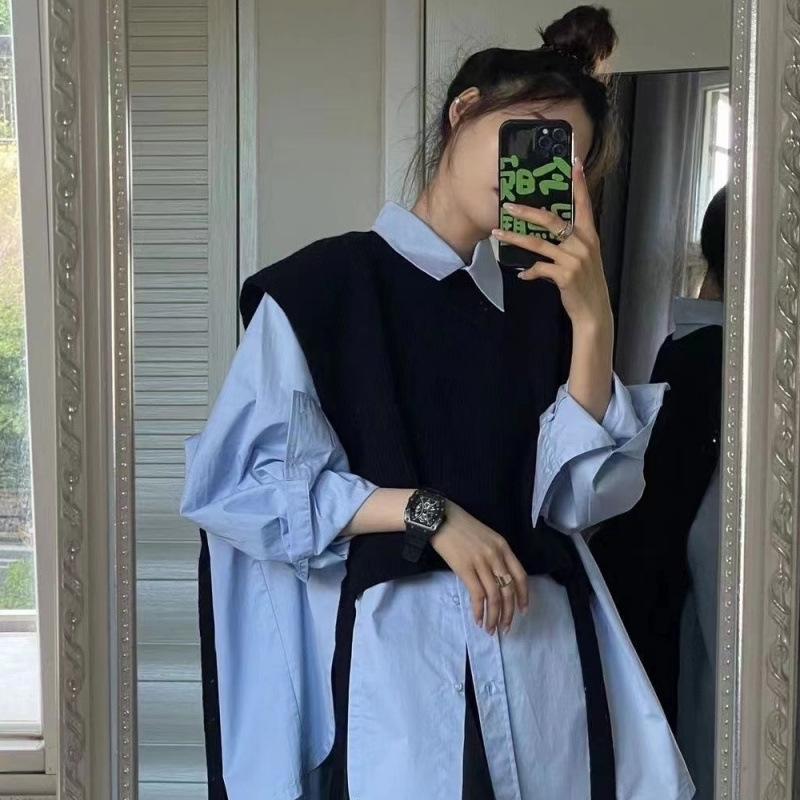 

Жіночий пуловер з жилеткою та сорочкою в осінньому студентському стилі 2024 року XL