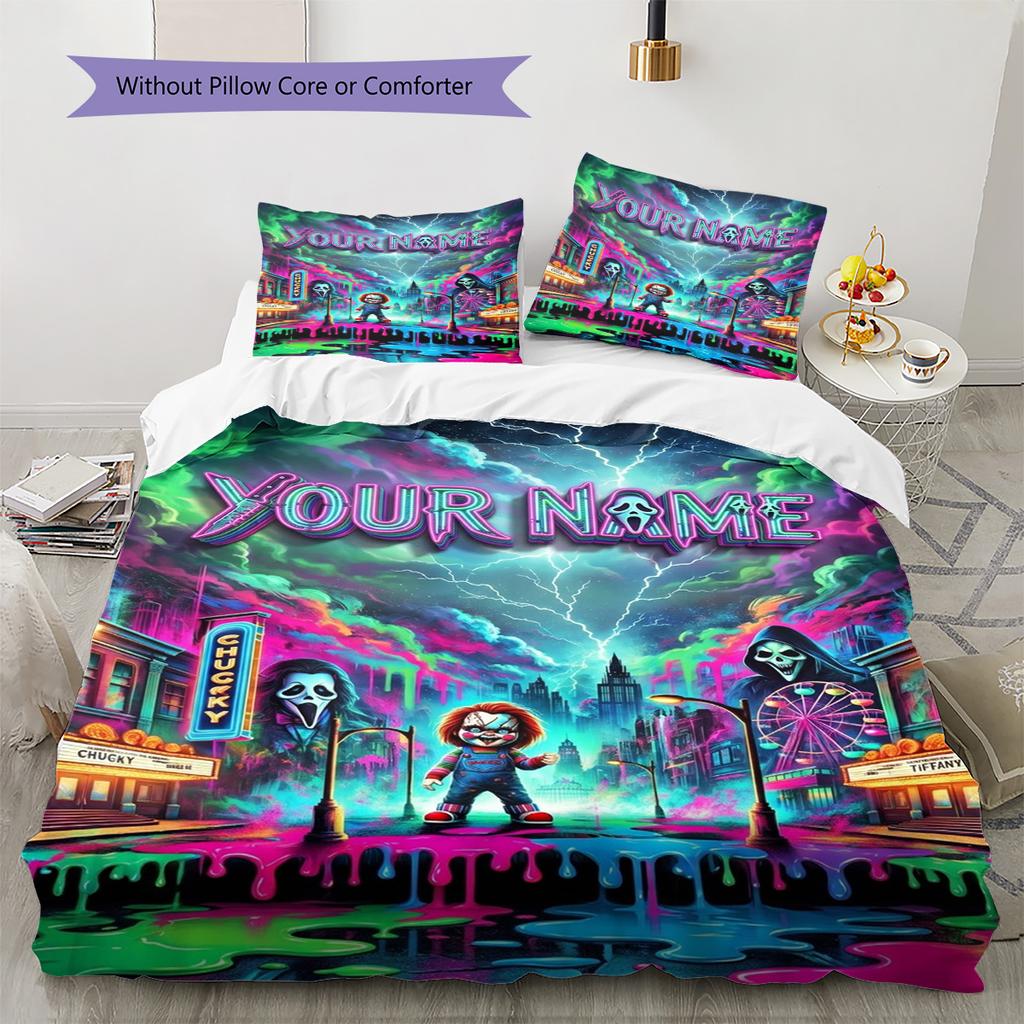 Name Custom Chucky Pattern Bedding Set Quilt Cover Pillowcase Home Decor Gift (1 * duvet cover + 2 * pillowcase, without core)