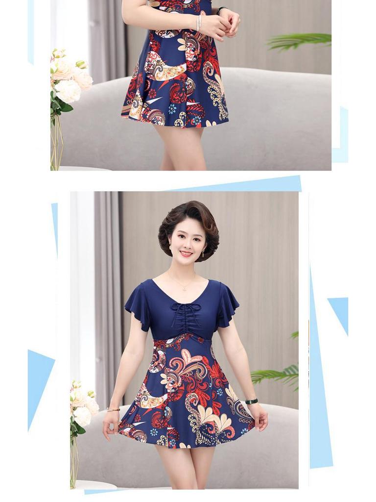 Übergröße Damen Zweiteiliger Badeanzug mit Rockteil, konservativem Druck und Bauchkontrolle für Mittelalte & Ältere, 200 lbs Kapazität