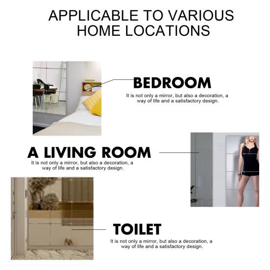 12Pcs Wall Mirror Tiles Square Sticky Shatterproof Self-adhesive Removable Dressing Glass Wall Mounted Full Length Mirror for Daily Use