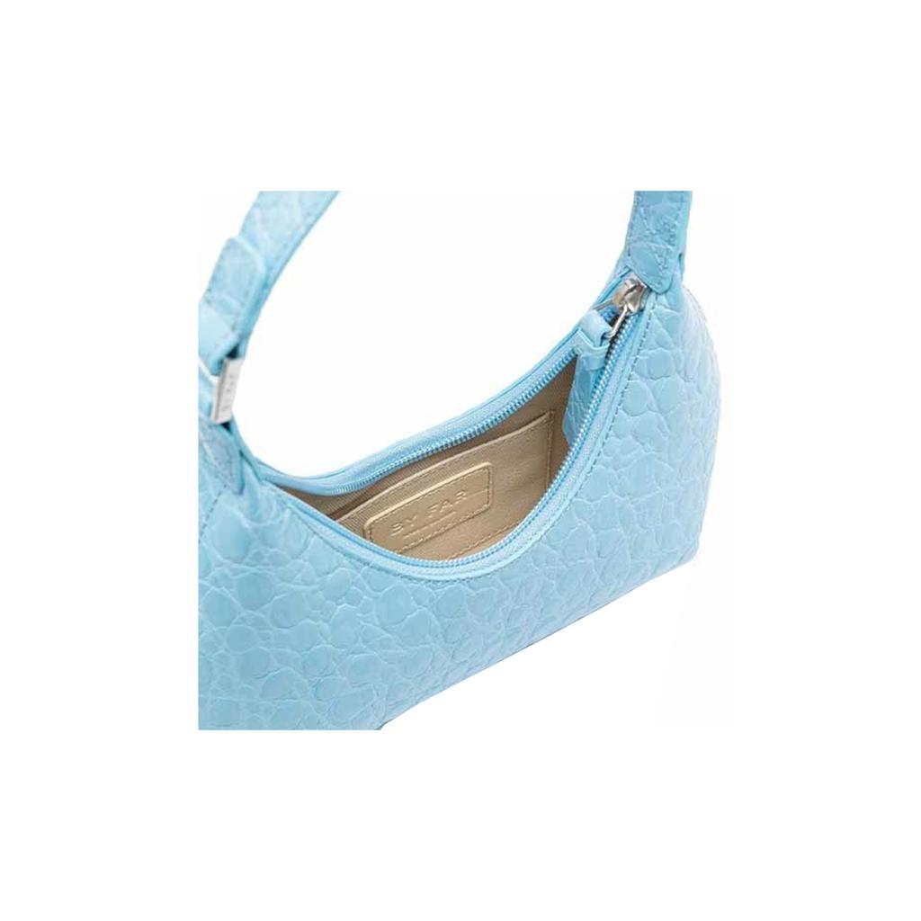 By Far Baby Amber Series Leather Vintage Crocodile Pattern Half Moon Bag Women handbags Light-Blue 21CRBASLGNDSMA