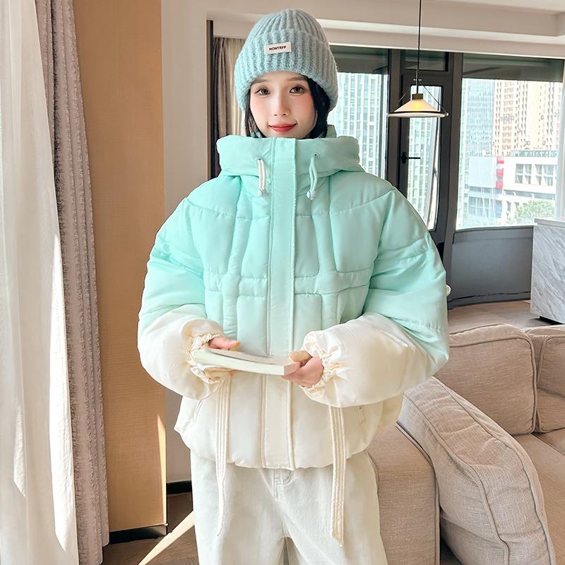 Pink gradual change hooded down cotton clothes women's winter new short small design sense dopamine jacket