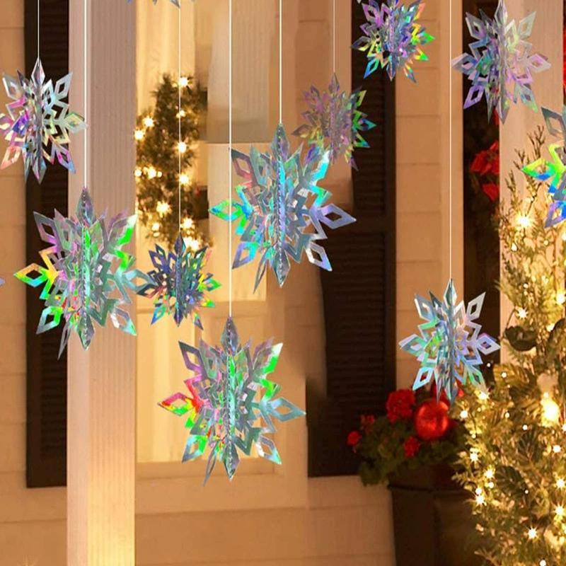 2025 Christmas Snowflake Decor 6Pcs 3D Paper Snowflake Hanging Ornaments for Christmas Tree Winter Wonderland Home Decor