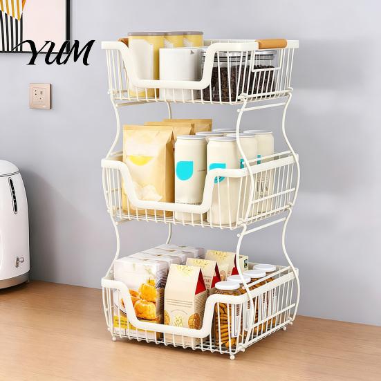Stabiler Schreibtisch-Organizer 2/3-stöckiges Arbeitsplatten-Regal, Robuster Obstkorb-Ständer, Platzsparender Karbonstahl-Ständer für Küche, Speisekammer