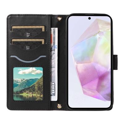 For Samsung Galaxy A35 5G Case Wallet Rhombus Leather Phone Cover with Shoulder Strap,Wrist Strap