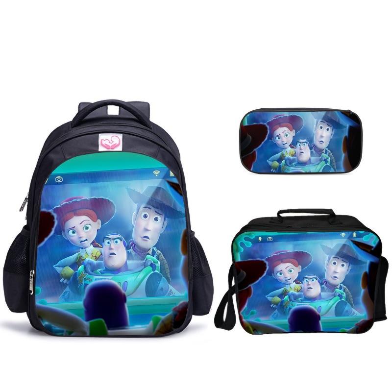 Doll Collective Probe Children'S Fun Three-Piece Set Woody Bass School Bag Pencil Bag Thermal Insulation Meal Bag Student Campus Set
