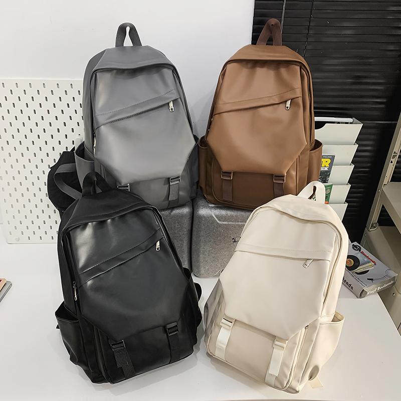 Men's Large Capacity PU Backpack Student Schoolbag Sports Computer Bag