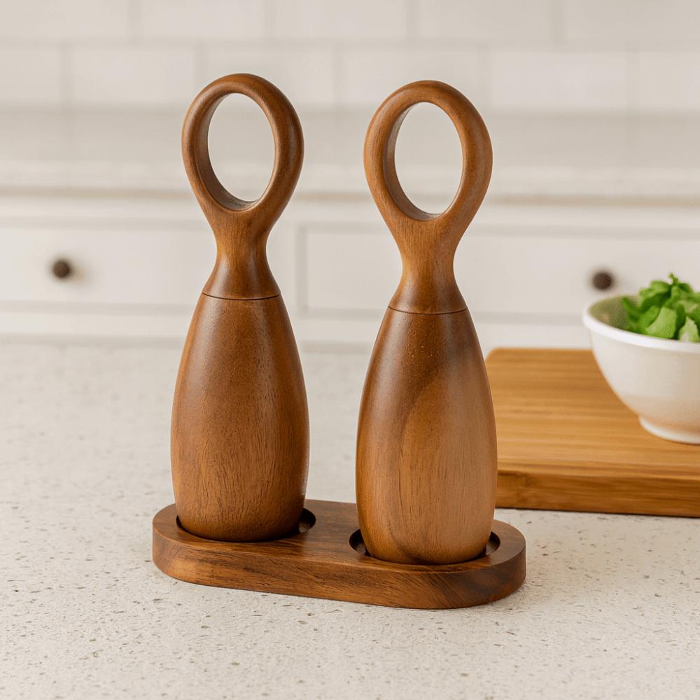 2 Stück Keramikkern Pfeffer Salz Mahlflasche mit Aufbewahrungsbasis Pfeffermühle Kochen