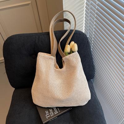 Straw Tote Bag Women's New Mother and Child Bag Casual Shoulder Large Bag Woven Commuter Large Capacity Armpit Bag
