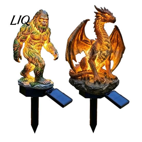 Solar Courtyard Decoration Garden Light, Dragon Savage Statue, Wild Man Sculpture, Landscape Lighting Resin Outdoor Night Light Decor for Patio