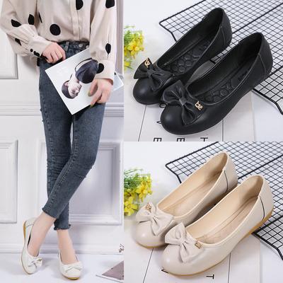 Women's Spring and Autumn Flat Shoes with Shallow Round Toe and Soft Leather Soles