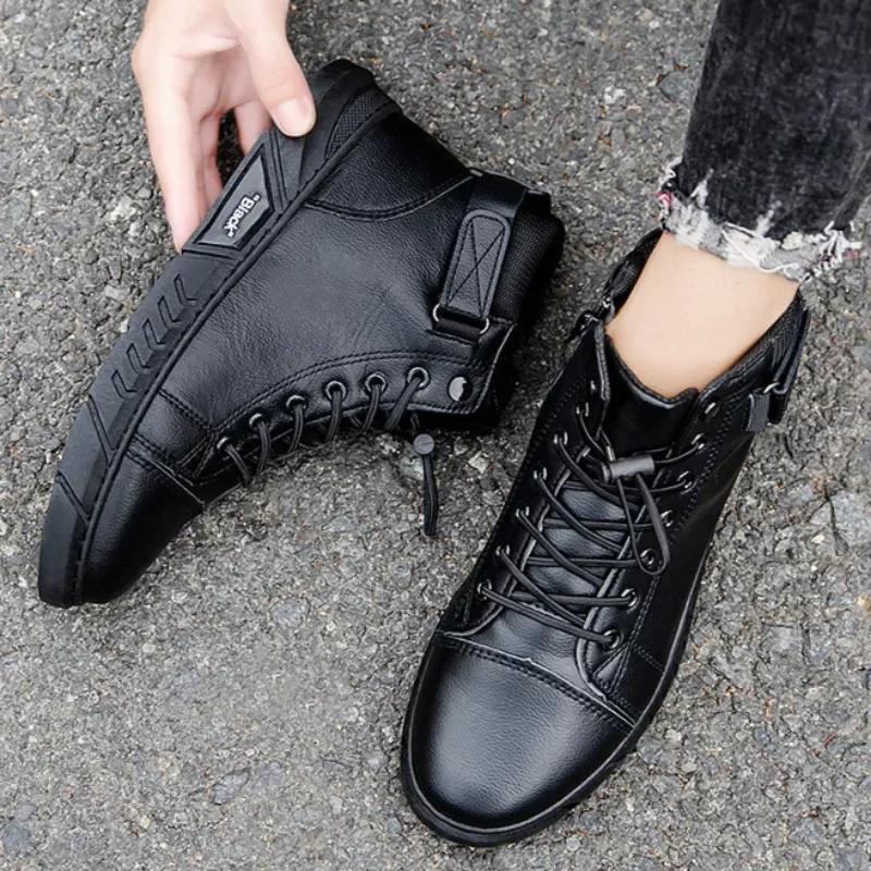 Ankle Boots for Men Motorcycle Boots PU Leather Men's Sports Shoes Autumn Winter Comfort High-top Casual Fashion Platform Boots