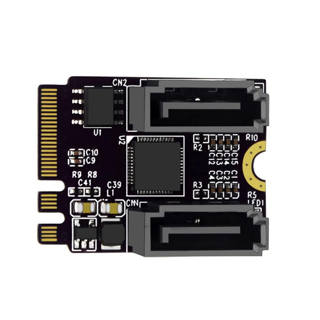 Cablecc NGFF Key A+E PCI Express To SATA 3.0 6Gbps Dual Port Adapter Converter Hard Drive Expansion Card JMB582 2230