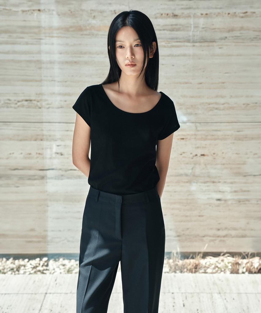 Siyajyu Sitp5286 Cap Sleeve Slim Short Sleeve T-Shirt_Black
