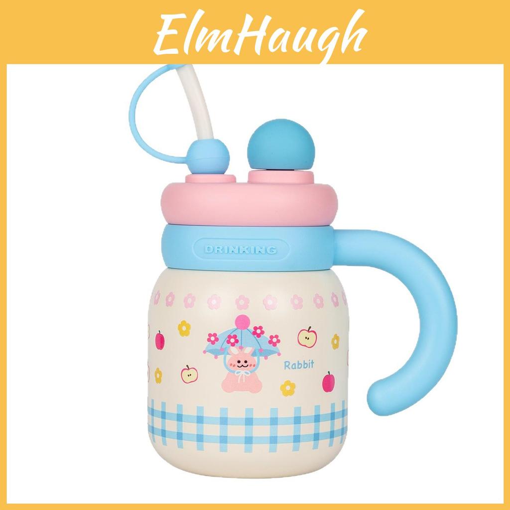 Flower Apple Umbrella Cat Print Large Capacity Stainless Steel Insulated Cup With Handle And Straw For School And Home Use