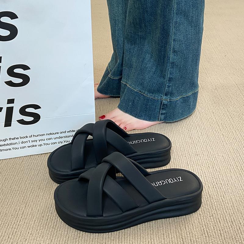 

Fashion CRLAYDK Fashion Sandals for Women Cross Straps Slip On PU Leather Slides Ladies Casual Footwear Summer Flat Beach Slippers 40