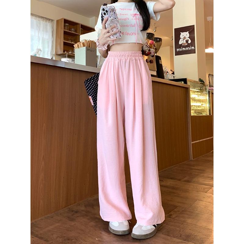 Blue Simple Casual Wide-leg Pants for Women New High Waist Drooping Small Summer Thin Cool Pants