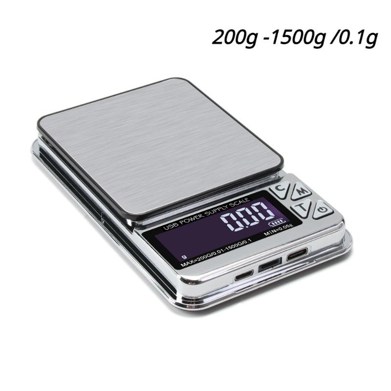 

1 шт. Високоточні ювелірні ваги 1000 г/600 г/200 г X 0,01 г Цифровий РК-лічильник Електронні ваги Кишенькові кухонні ваги з нержавіючої сталі USB-зарядка 200g 0.01-1500g 0.1g