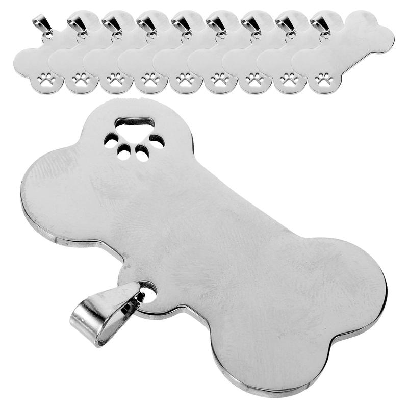 10 Pcs Stainless Steel Personalized Dog Tags Pet Bone Name Hollow Claw Shape Engraved Id Silver Collar Charm Pet Accessories
