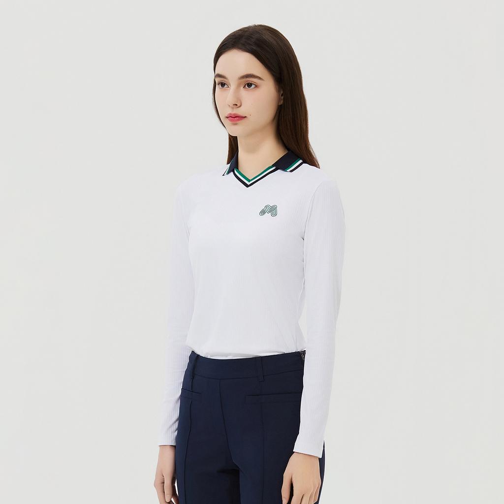 MARTINE GOLF Ribbed Color Collar T-Shirts_White