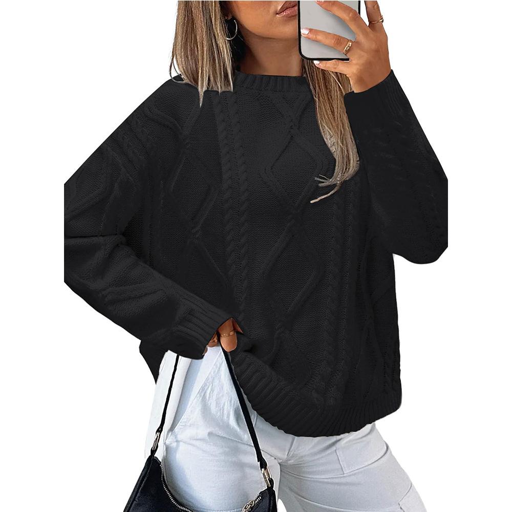 Autumn and Winter Women's Round-neck Loose Winter Braided Round-neck Retro Sweater