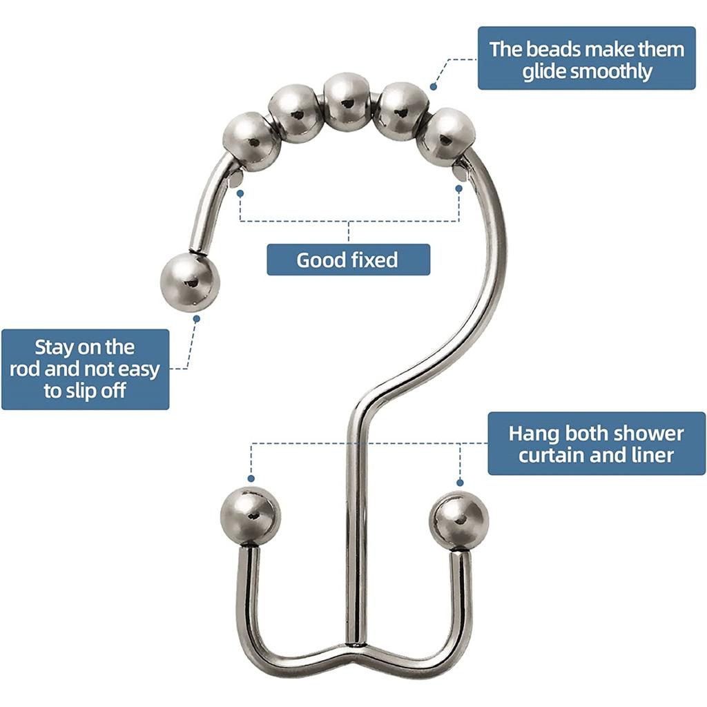 Duschvorhanghaken, Duschvorhangringe Rollen Poliert Satin-Nickel Kugel 12 Stück/Packung Rostfrei