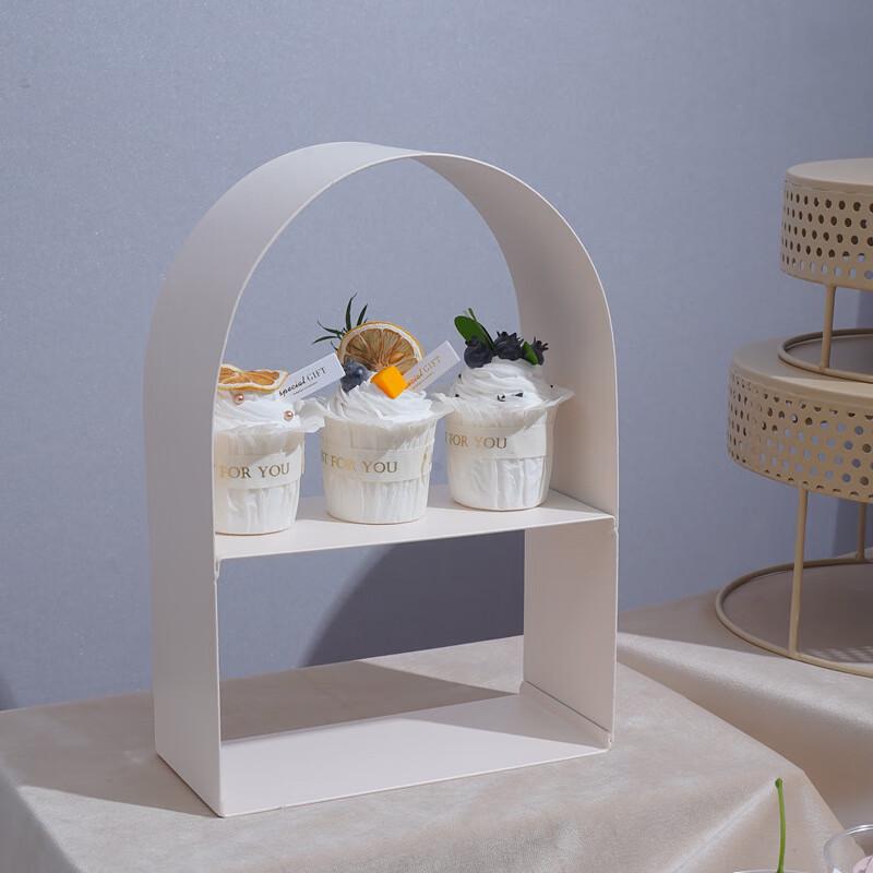 White Metal Arch Double-Layer Dessert Display Stand