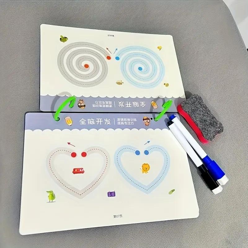 36-Page Reusable Workbook - 2 Pens + Eraser, Erasable Stickers for Kids' Drawing & Control, New Year & Christmas Gift