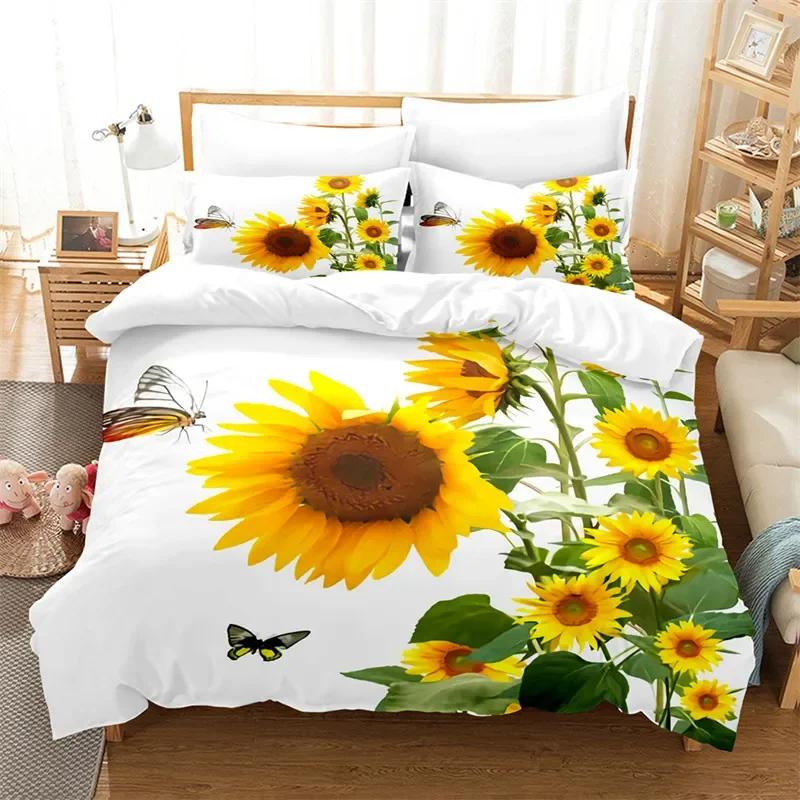 Comforter Sunflower Twin Full King Size Botanical Plants Comforter Microfiber Nature Floral Bedding Set