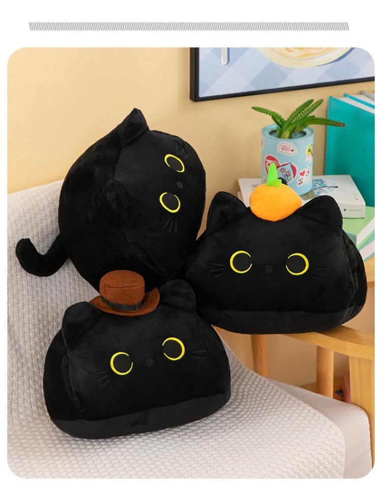 Entzückendes Schwarzes Katzen Plüsch Handwärmer Kissen - Niedliches Cartoon Kissen Spielzeug für Mädchen