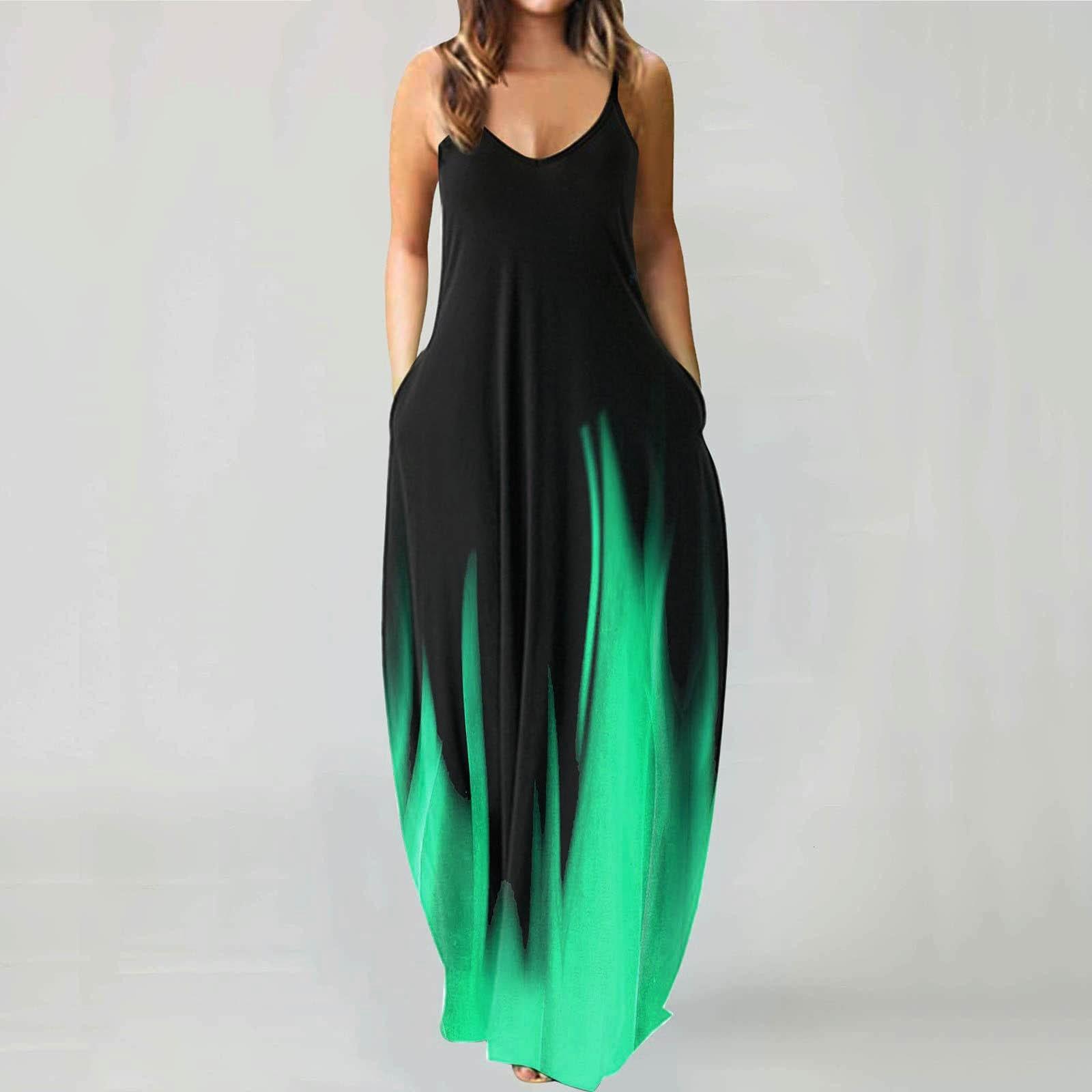 

Женское повседневное длинное платье с принтом на шнуровке и градиентным рендерингом XL зелёный