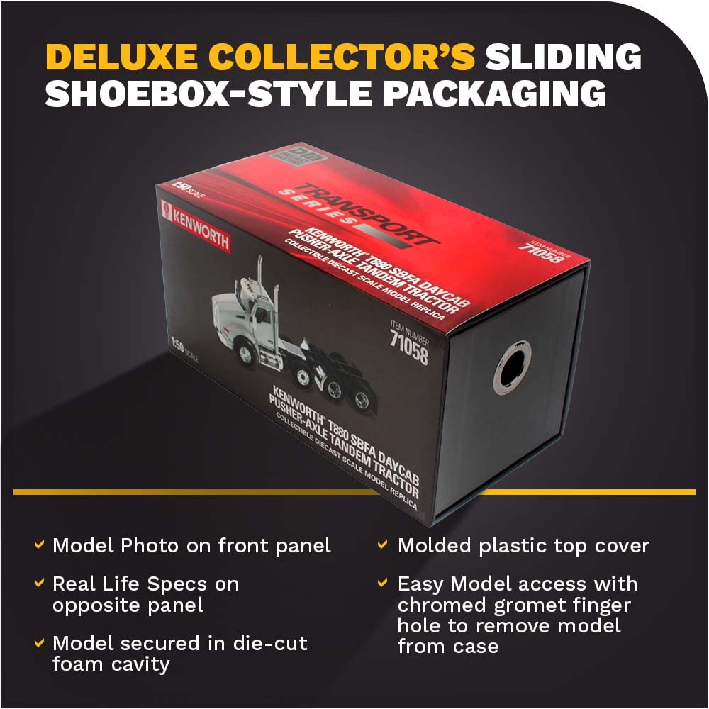 DIECAST MASTERS Maßstab 1/50 Kenworth T880 SBFA Tandem-Zugmaschine mit Schubachse in Metallic-Weiß (71058)