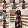 Damen Blumenmuster Patchwork Langarm Cocktailparty Großes Schwingendes Maxi-Kleid
