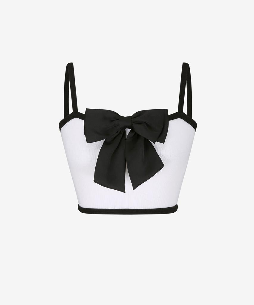 Limekeu Ribbon Color Block Crop Tube Top White