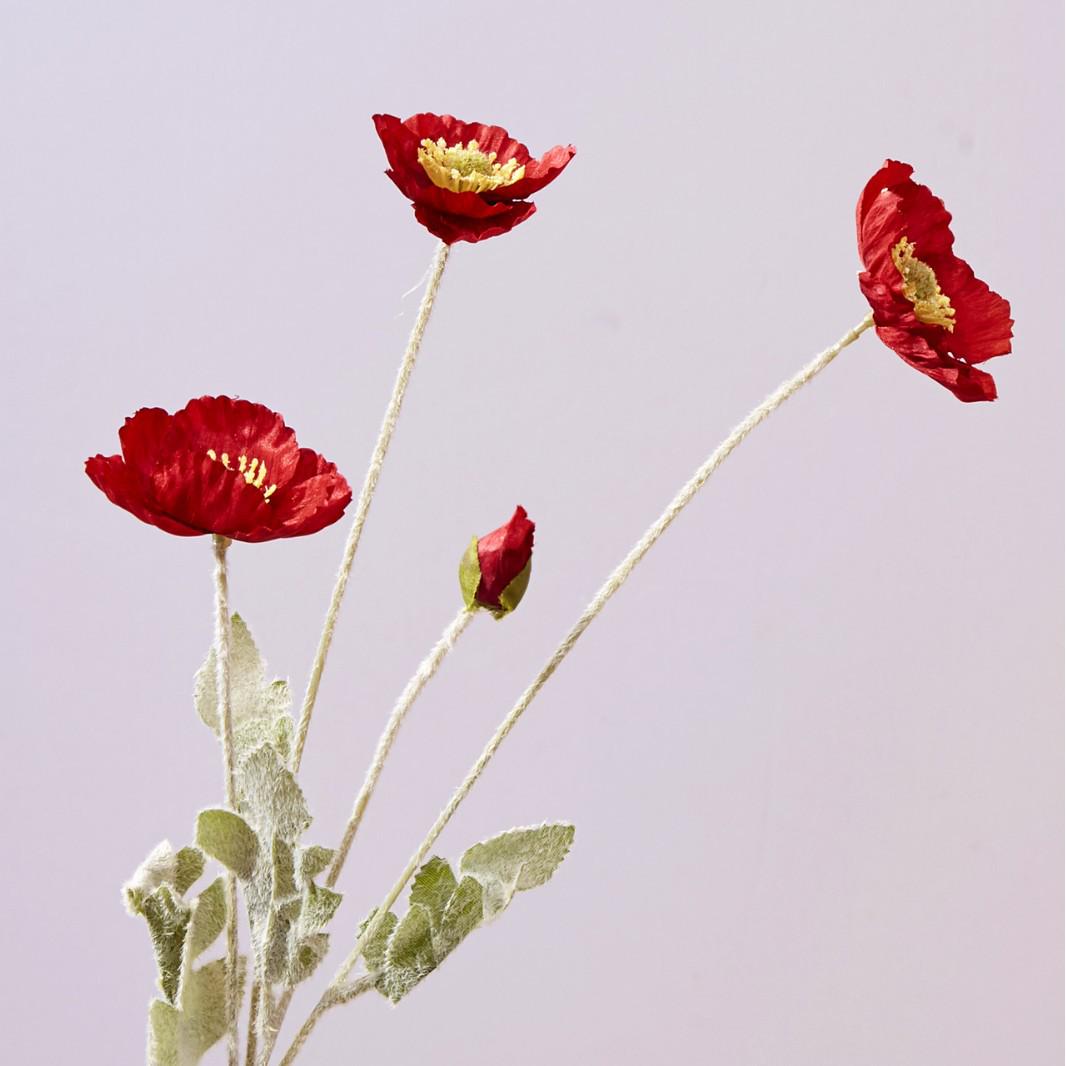 

Искусственный букет маков для свадебного декора в помещении или домашнего декора с подставкой-вазой ярко-красный