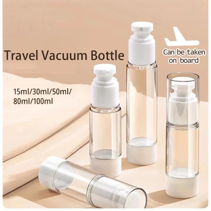 Clear Plastic Vacuum Spray Bottle Portable Travel Pump Lotion Jar 15/30ml Reusable Leak Proof for Toiletry Cosmetic Packing