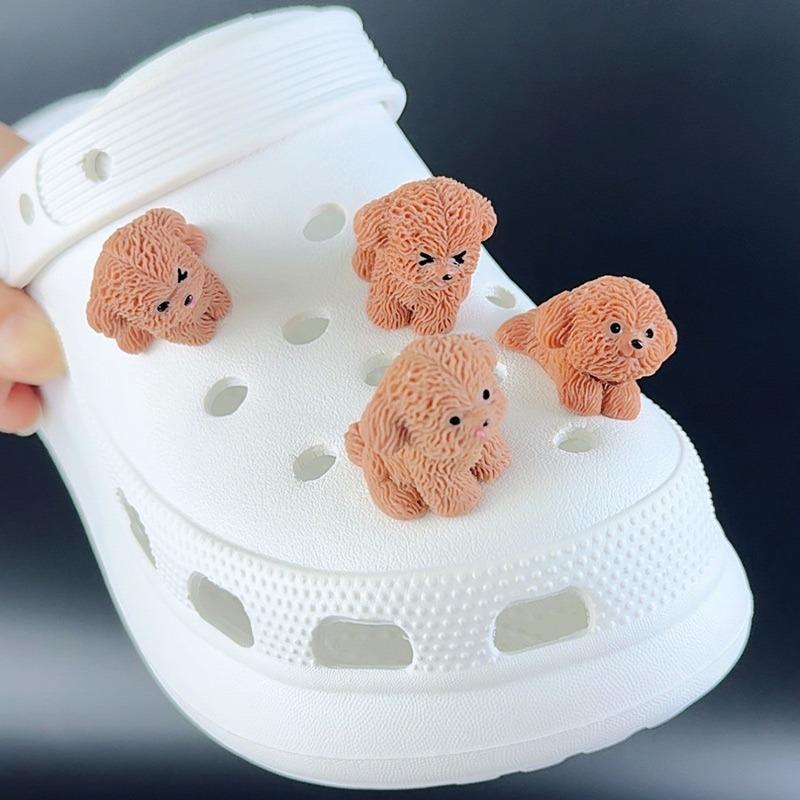 8PCS Fashion Shoe Charms Set Accessories Hole Shoe Buckle Cute Cartoon Brown Puppy DIY 3D Shoes Decorations Kids Party Gift