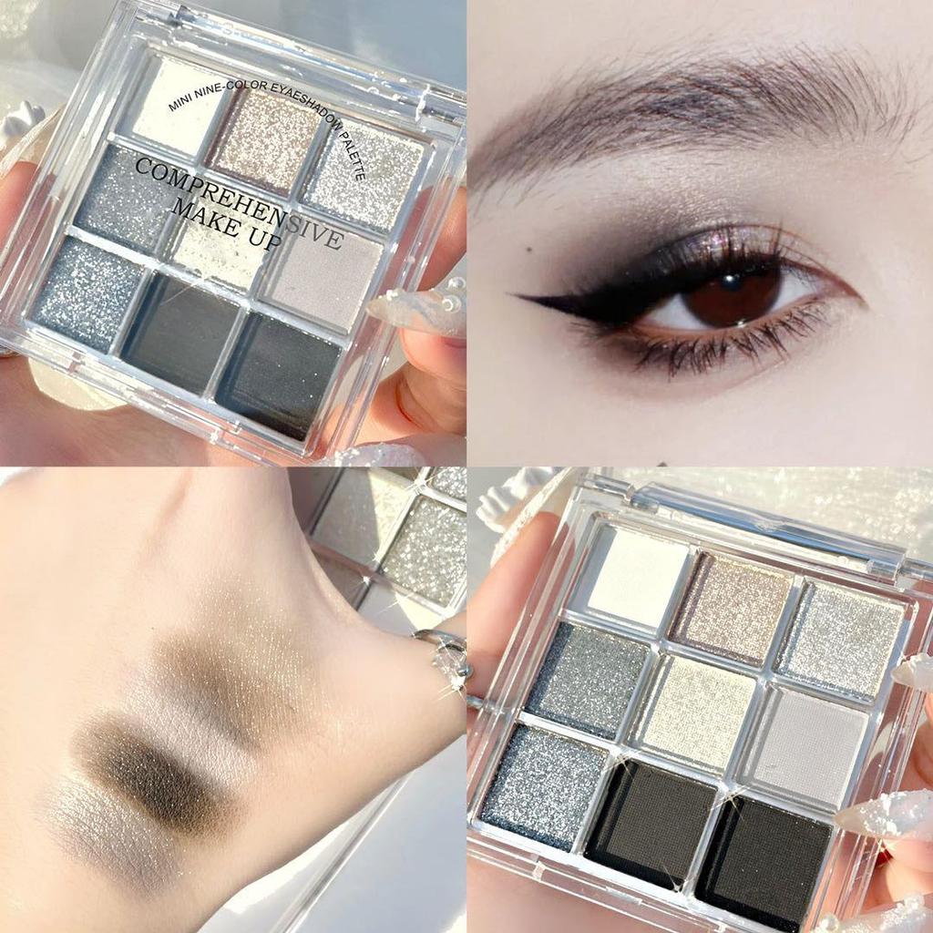 9 Farben Cool Toned Lidschatten-Palette Black Smokey Palette Matte Glitter Lidschatten-Palette Smoky Eye Shadow Eye Pigments Palette