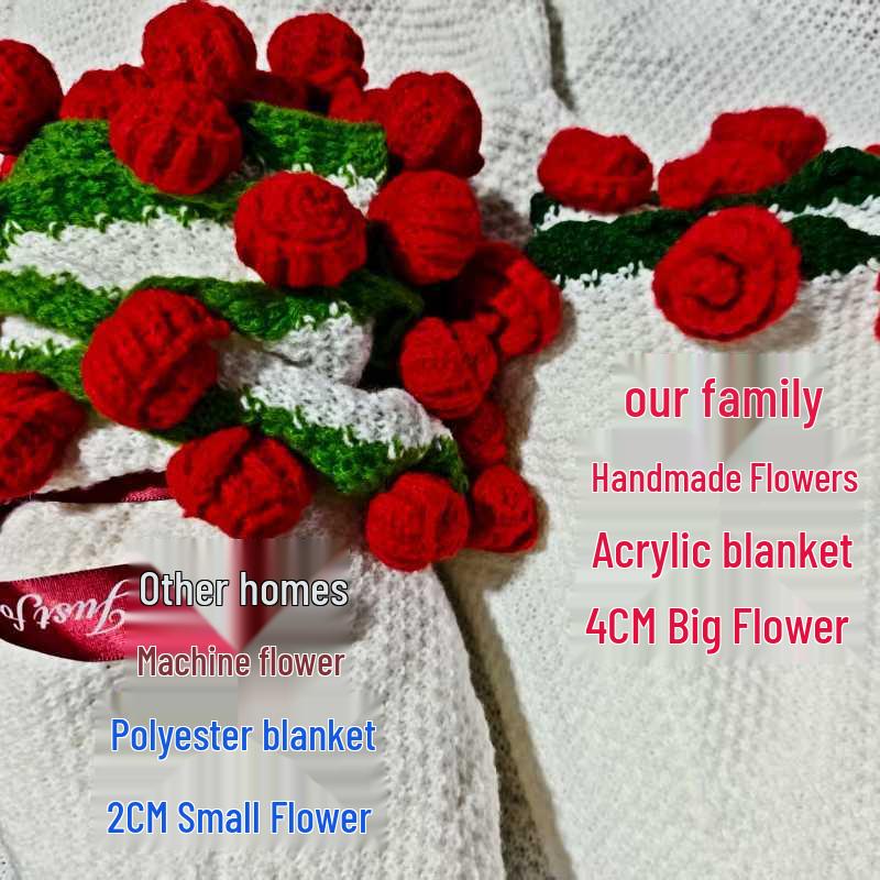 Handmade Rose and Lily Crochet Flower Blanket - Acrylic Yarn