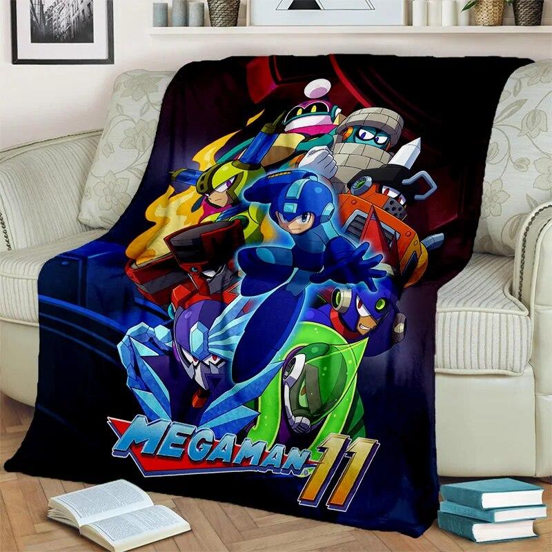 Retro Games Megaman Rockman Cartoon Blanket,Soft Throw Blanket for Home Bedroom Bed Sofa Picnic Travel Office Cover Blanket Kids