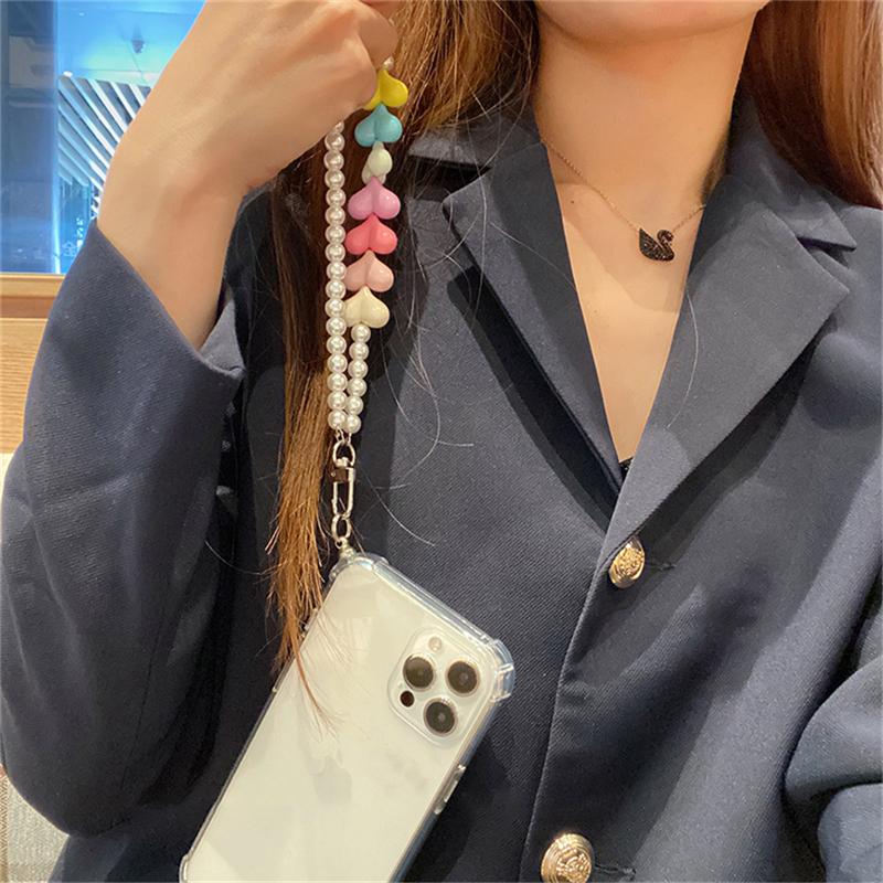 Korea Cute Love Heart Pearl Bracelet Clear Phone Case For Iphone 14 13 12 11 Pro Xs Max X Xr 7 8 Plus Se 3 Shockproof Soft Cover