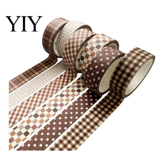 Retro Plaid Washi Tape 6 Rolls Set, Grid Checkered Pattern Masking Tape, Self Artistic Roll Adhesive Decorative for DIY Crafts, Journal, Scrapbook,