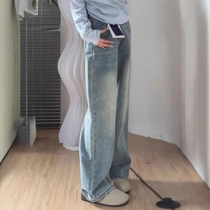 Light-colored Wide-leg Jeans for Women, High-waisted, New Style, Plus Size, Loose, Slimming, Straight-leg Pants