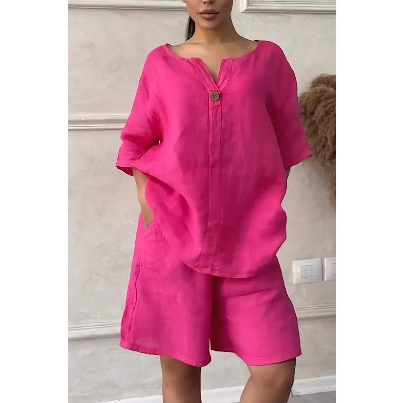 Sommer Damen Übergröße Hemdanzug High Waist Lockerer Shortsanzug